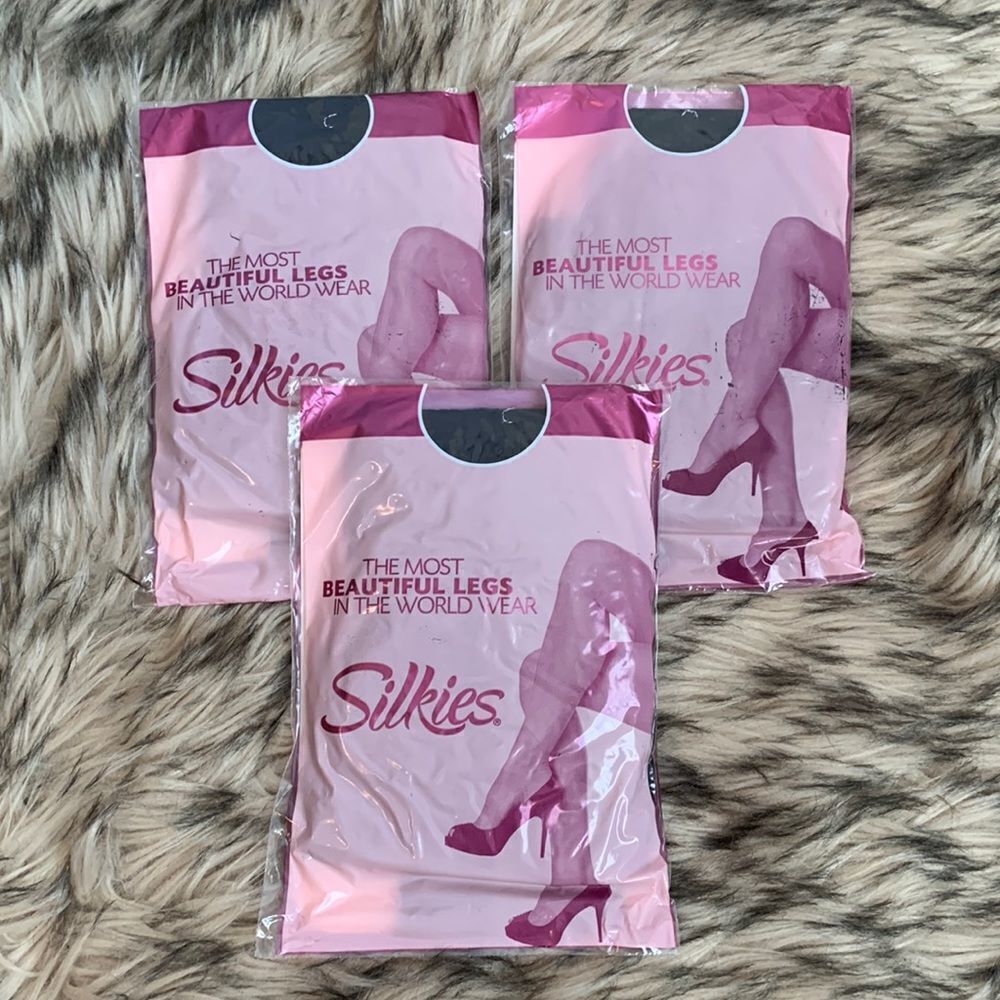 Lot of 3 Vintage Silkies Nylon Pantyhose Ultra Shapely Perfection Black